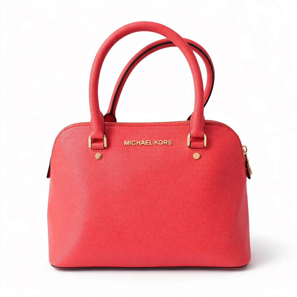 Michael Kors Red Saffiano Leather Satchel Gold-Tone Hardware & Detachable Strap